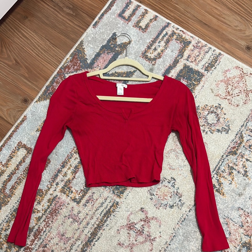 Red Long Sleeve Crop Top